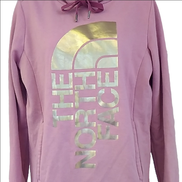 The North Face Half Dome Fleece Pullover Hoodie Dusty Rose w Large Gold Logo - Picture 4 of 11